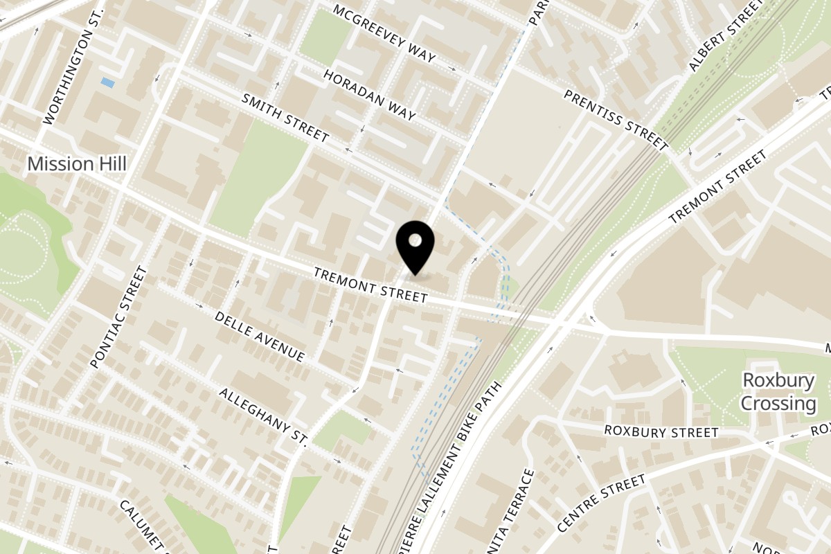 Map showing the location of Nachlo on 1443 Tremont St in Roxbury